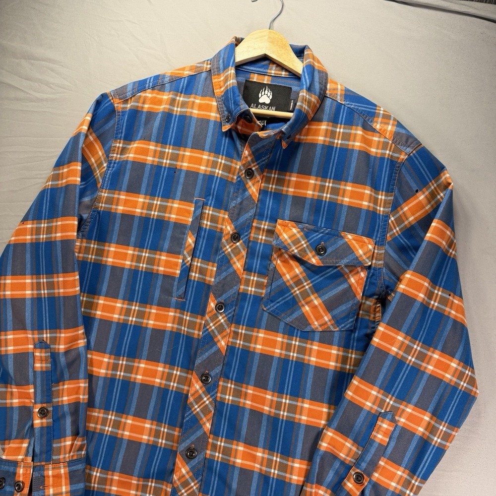 Alaskan Hardgear Duluth Trading Shirt Mens Medium Orange Blue Flannel Camp Gorp - Picture 2 of 12
